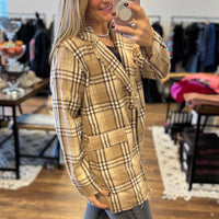 Pull It Together Plaid Blazer - Beige Plaid