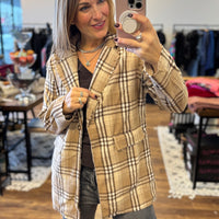 Pull It Together Plaid Blazer - Beige Plaid