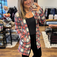 Lola Waffle Knit Cardigan with Thumbholes - Plaid