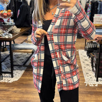 Lola Waffle Knit Cardigan with Thumbholes - Plaid