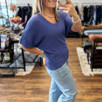 Short Sleeve V-Neck Dolman Sweater - Marlin