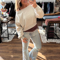 Fleece Off Shoulder Pullover - Heather Grey