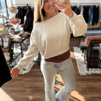 Fleece Off Shoulder Pullover - Heather Grey