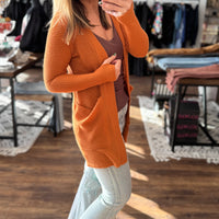 Lola Waffle Knit Cardigan with Thumbholes - Burnt Orange