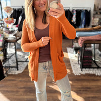 Lola Waffle Knit Cardigan with Thumbholes - Burnt Orange