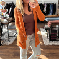 Lola Waffle Knit Cardigan with Thumbholes - Burnt Orange