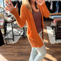 Lola Waffle Knit Cardigan with Thumbholes - Burnt Orange