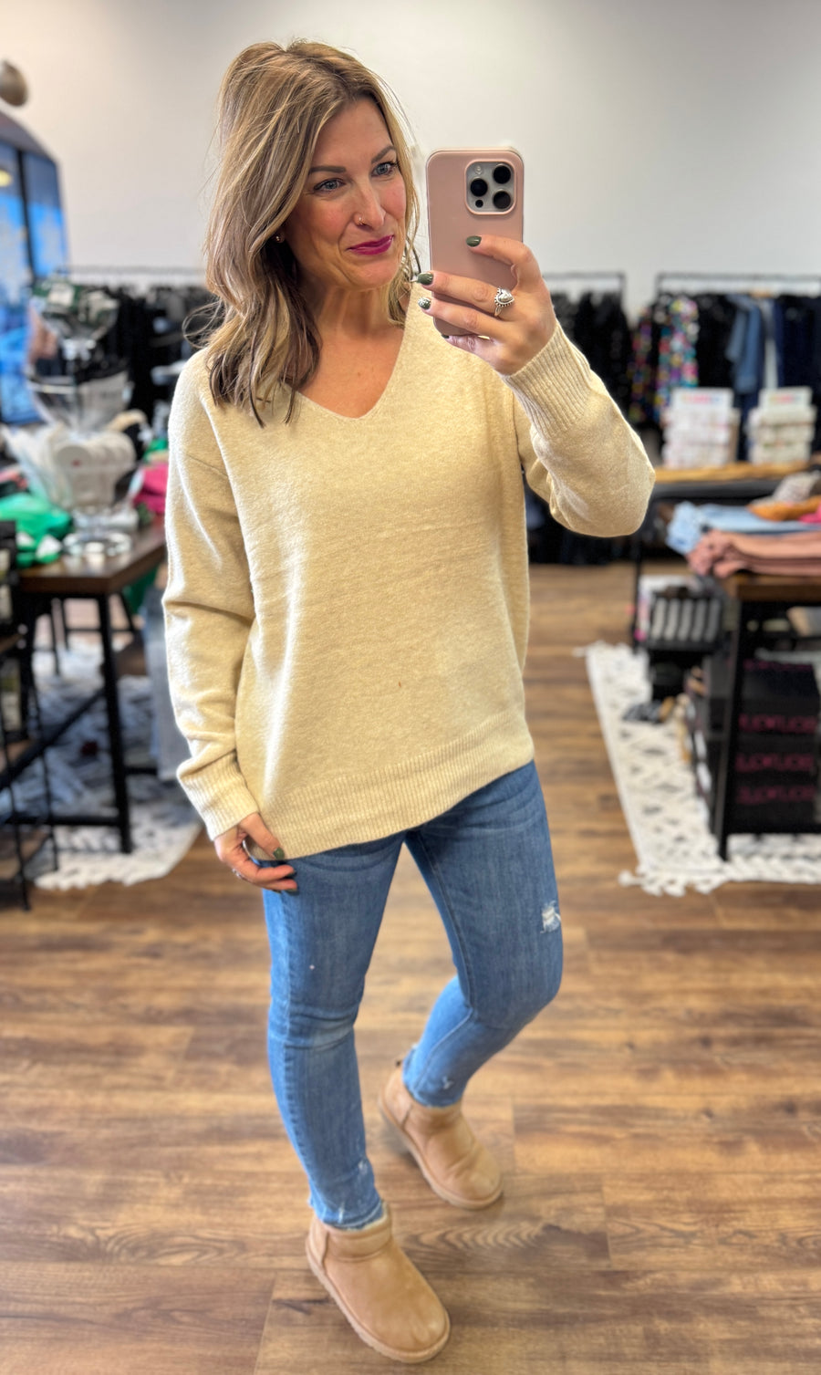 Classic V-Neck Sweater - Oatmeal