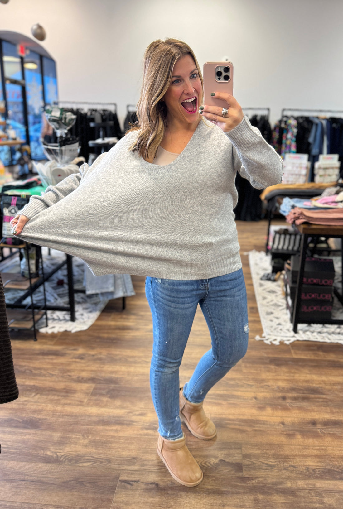 Classic V-Neck Sweater - Heather Gray