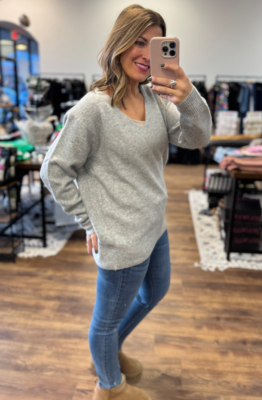 Classic V-Neck Sweater - Heather Gray