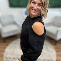 Off-Duty Cold Shoulder Sweatshirt - Black