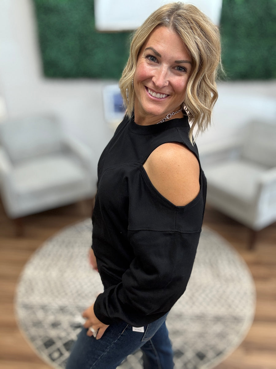 Off-Duty Cold Shoulder Sweatshirt - Black