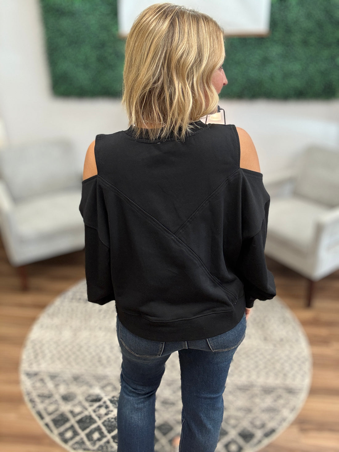 Off-Duty Cold Shoulder Sweatshirt - Black