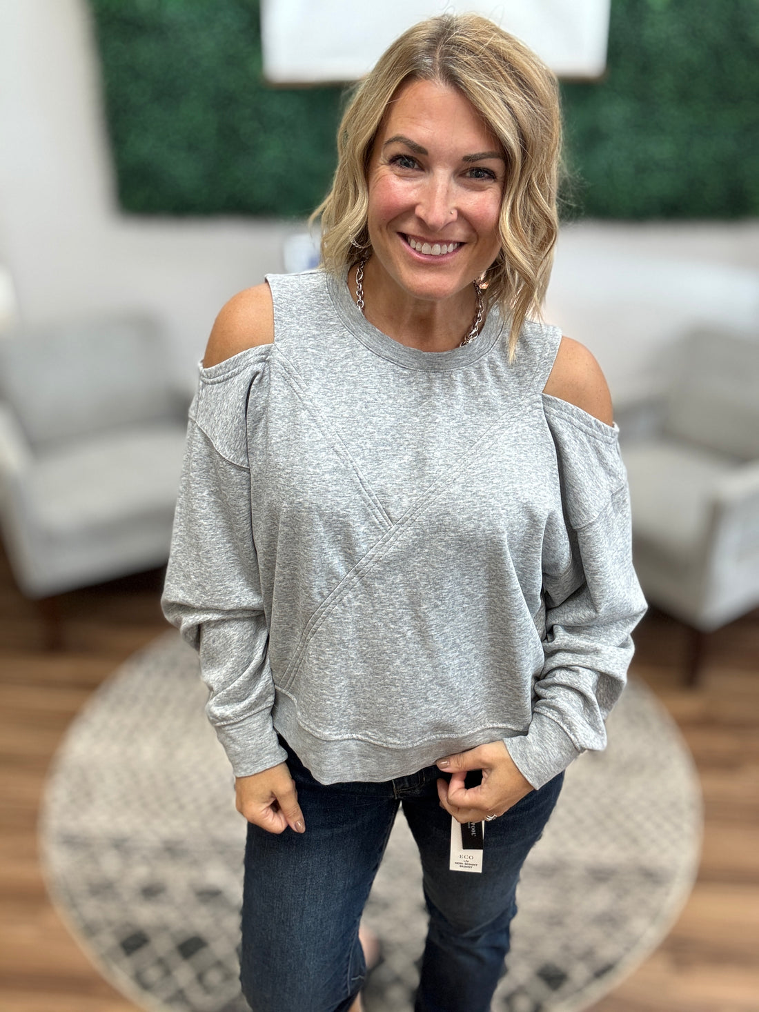 Off-Duty Cold Shoulder Sweatshirt - Heather Grey