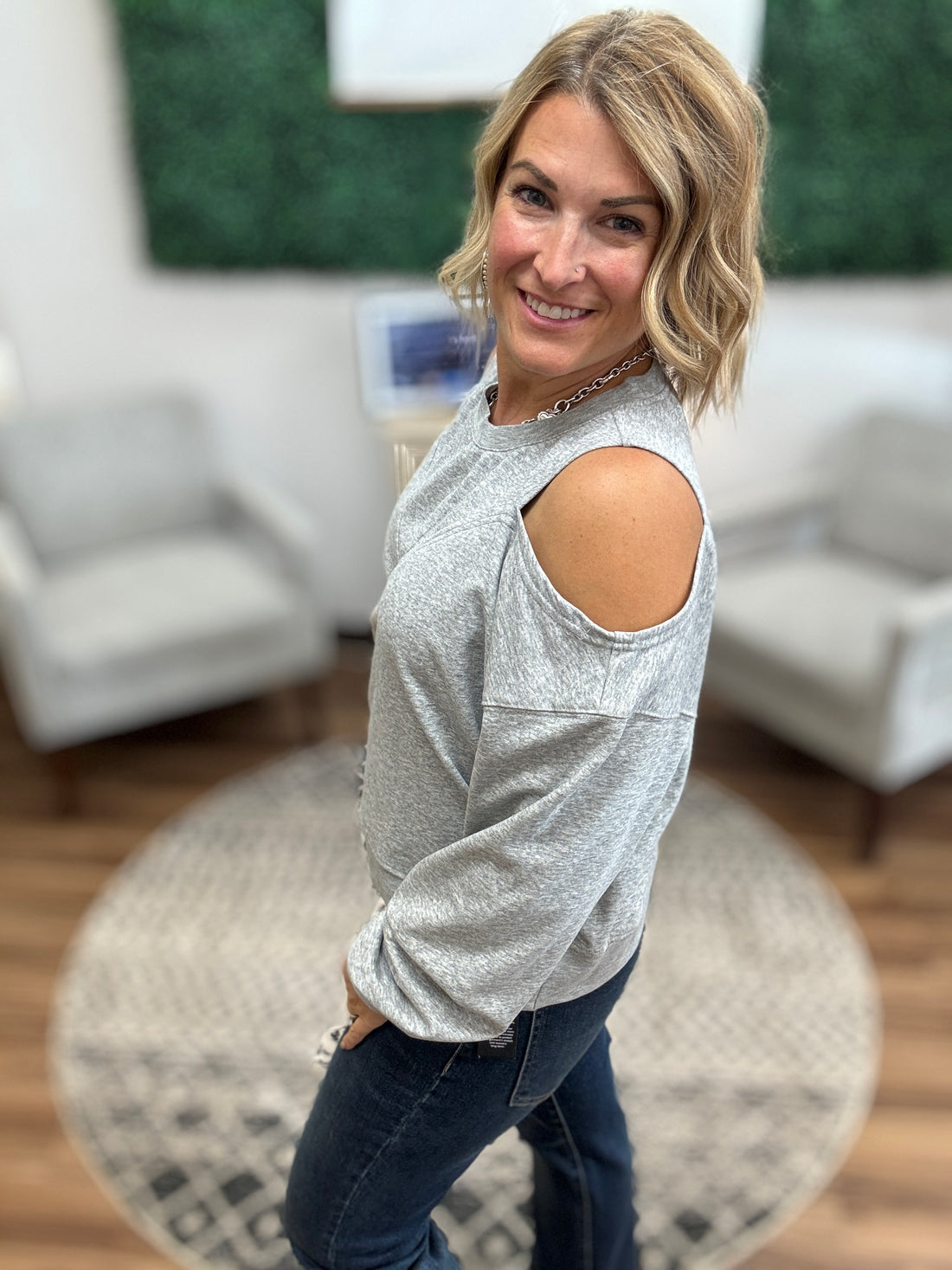 Off-Duty Cold Shoulder Sweatshirt - Heather Grey