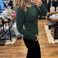 Long Sleeve Pearl Top - Hunter Green