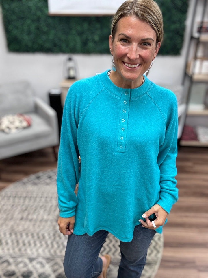 Brushed Melange Henley Top - Teal