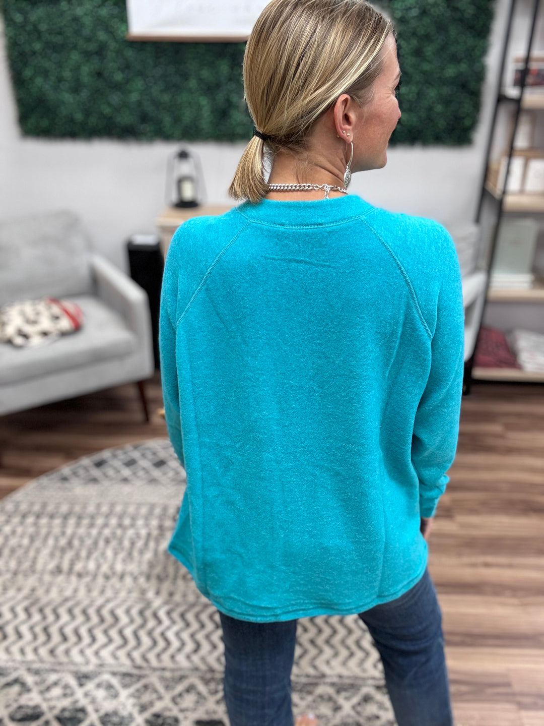 Brushed Melange Henley Top - Teal