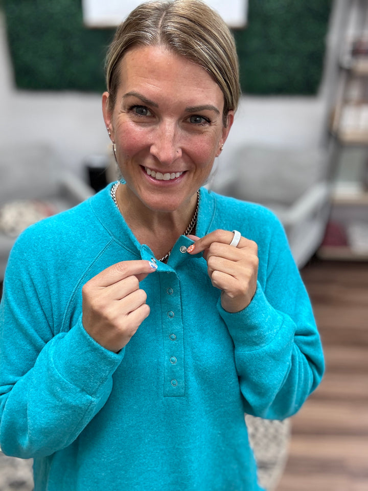 Brushed Melange Henley Top - Teal