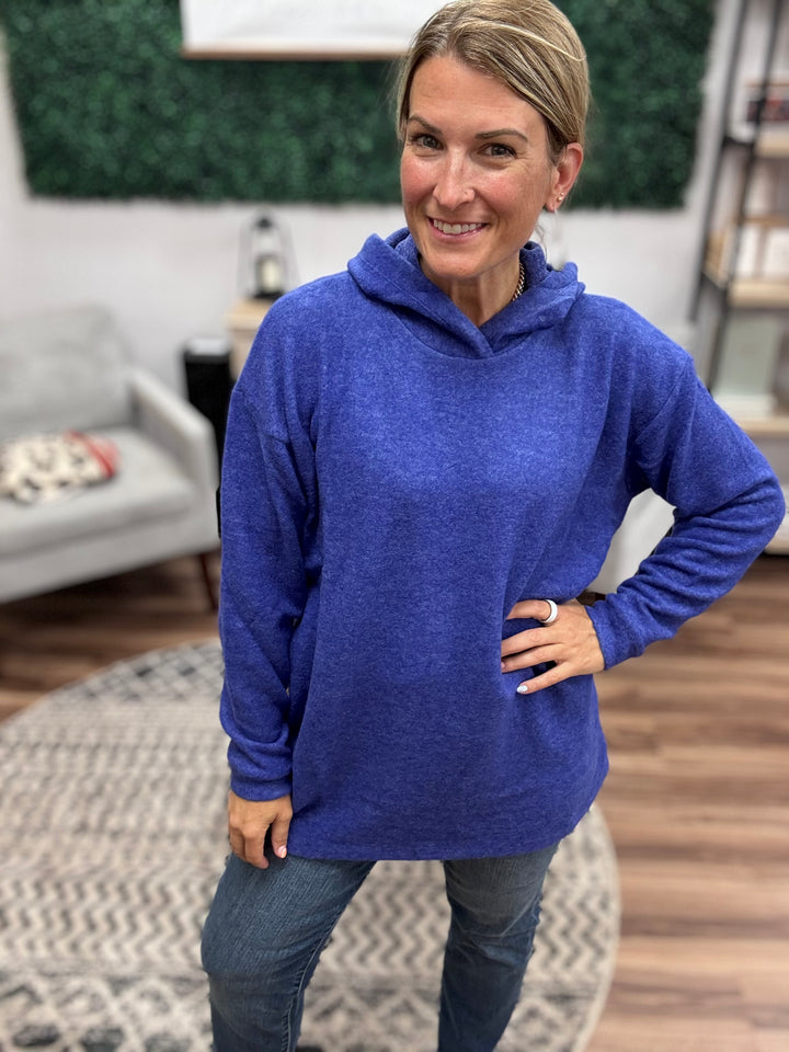 Brushed Melange Tunic Hoodie - Bright Blue