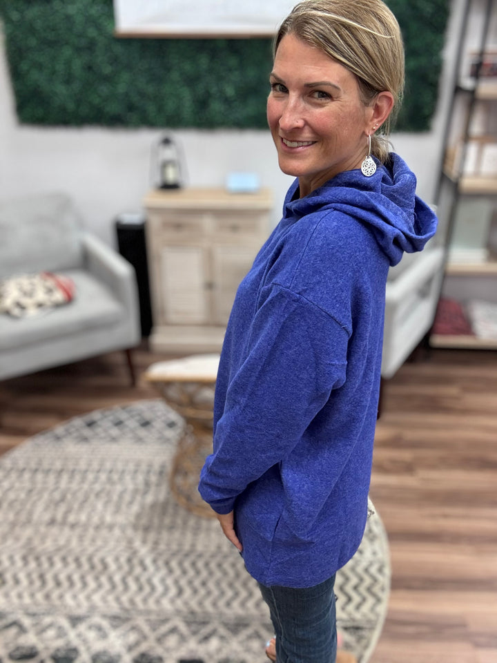 Brushed Melange Tunic Hoodie - Bright Blue