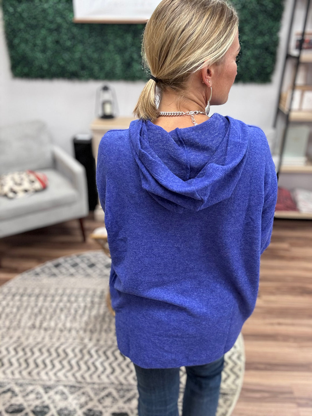 Brushed Melange Tunic Hoodie - Bright Blue