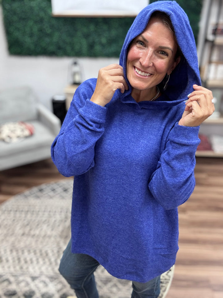 Brushed Melange Tunic Hoodie - Bright Blue