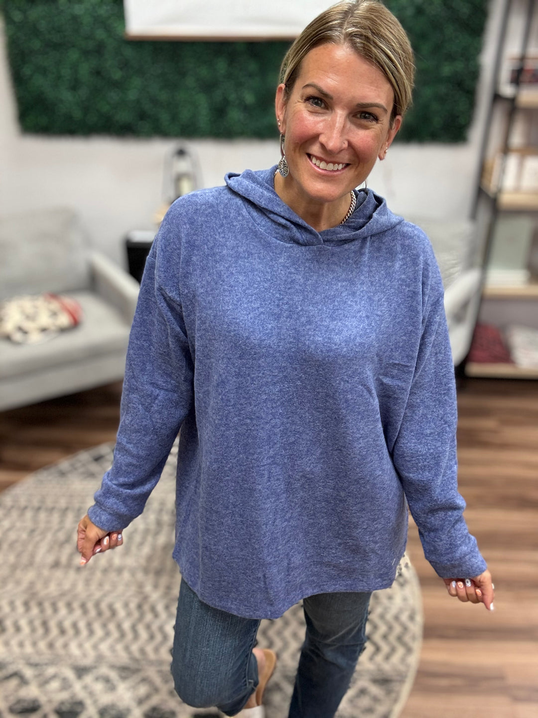 Brushed Melange Tunic Hoodie - Marlin