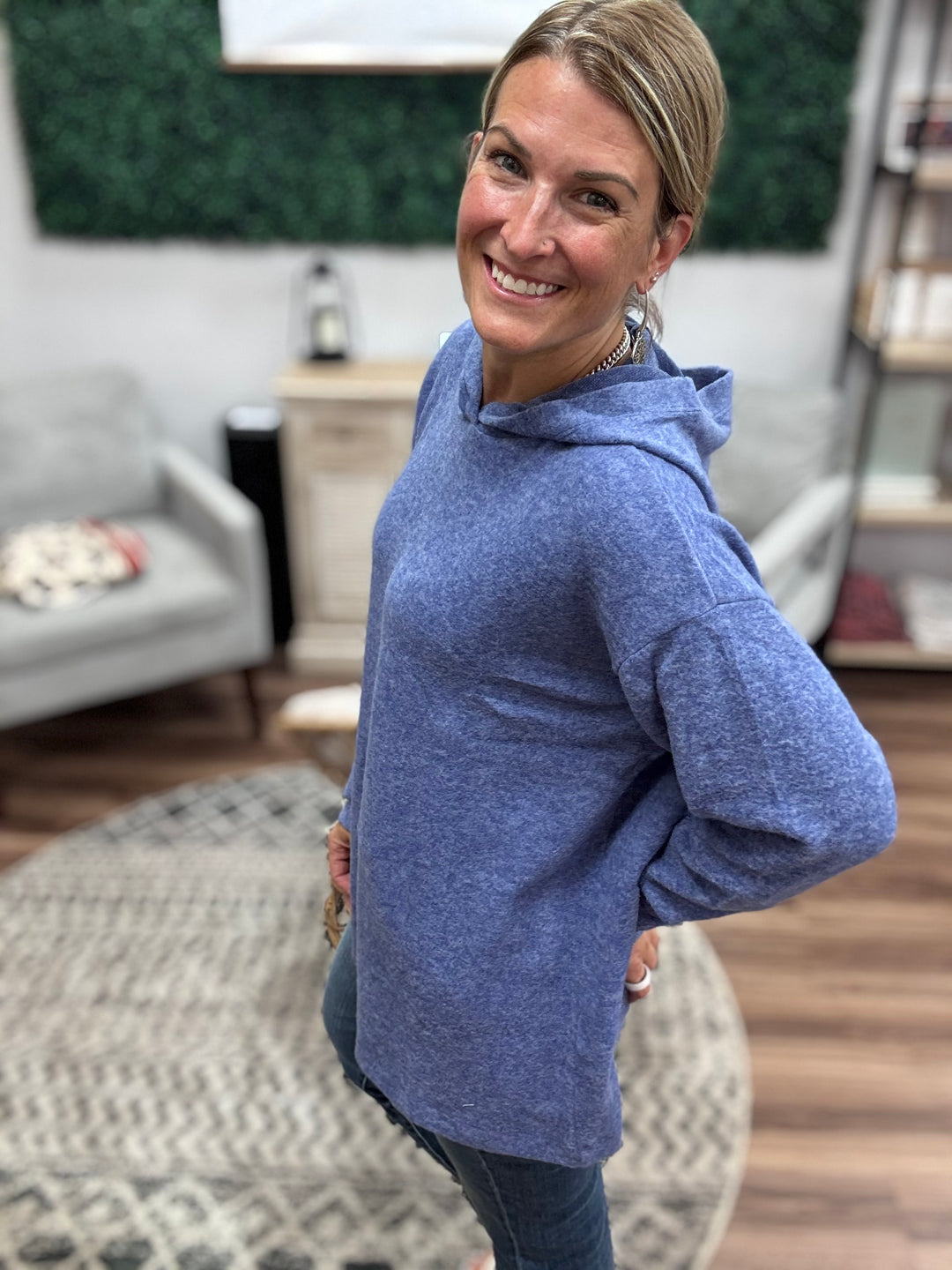 Brushed Melange Tunic Hoodie - Marlin