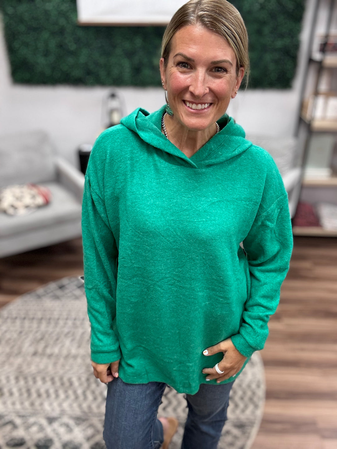 Brushed Melange Tunic Hoodie - Kelly Green