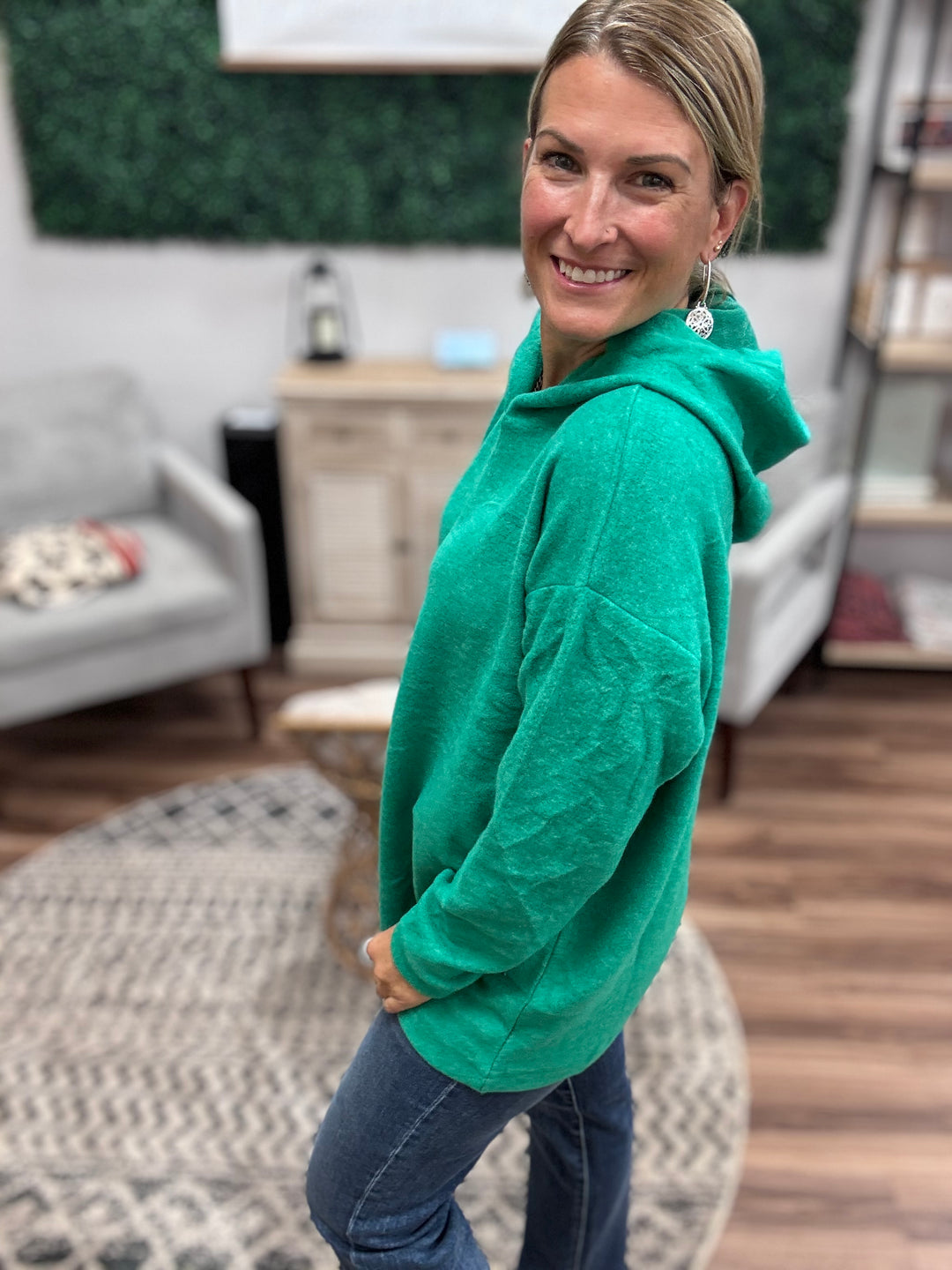 Brushed Melange Tunic Hoodie - Kelly Green
