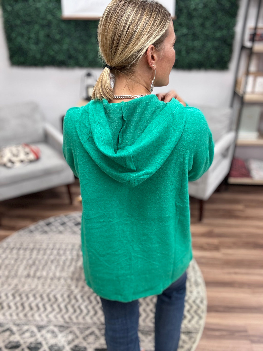 Brushed Melange Tunic Hoodie - Kelly Green
