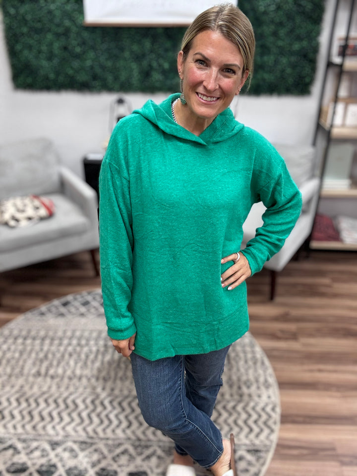 Brushed Melange Tunic Hoodie - Kelly Green