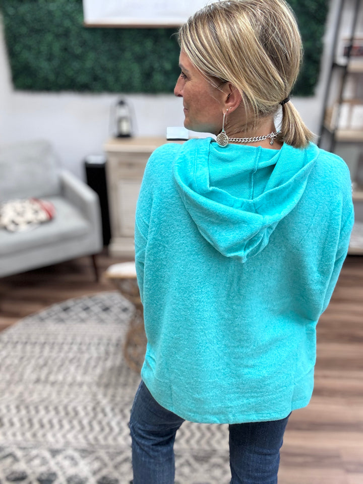Brushed Melange Tunic Hoodie - Turquoise