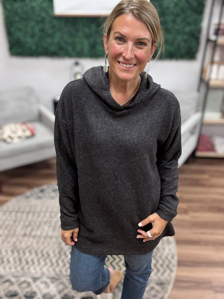 Brushed Melange Tunic Hoodie - Black