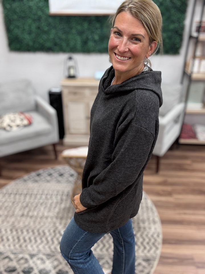 Brushed Melange Tunic Hoodie - Black