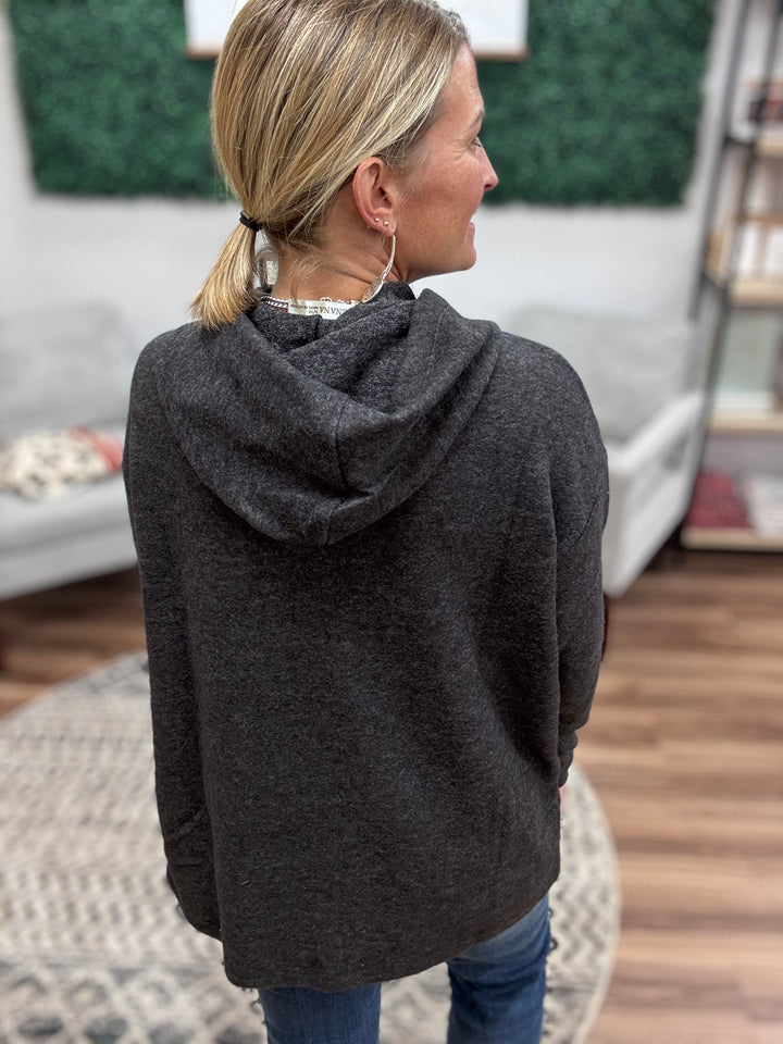 Brushed Melange Tunic Hoodie - Black