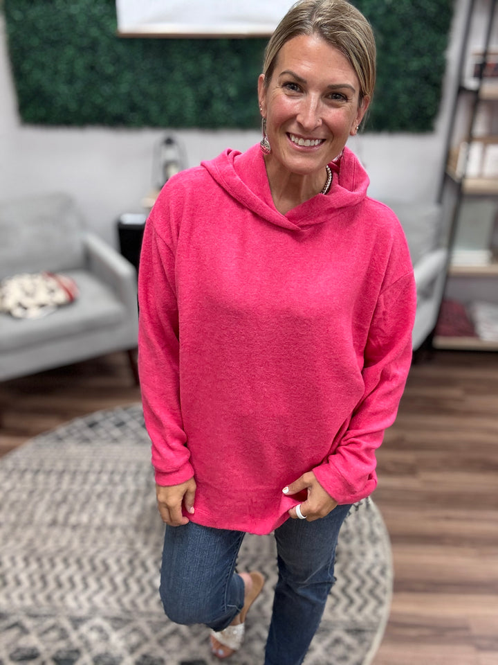 Brushed Melange Tunic Hoodie - Hot Pink