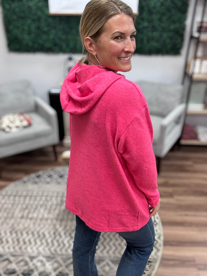 Brushed Melange Tunic Hoodie - Hot Pink
