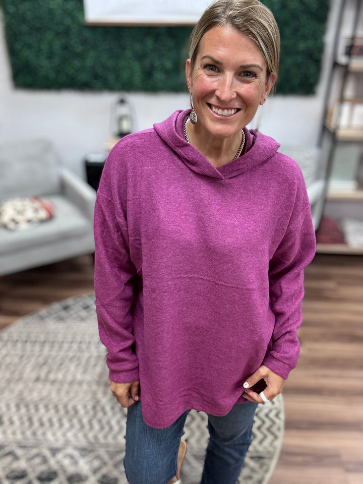 Brushed Melange Tunic Hoodie - Light Plum