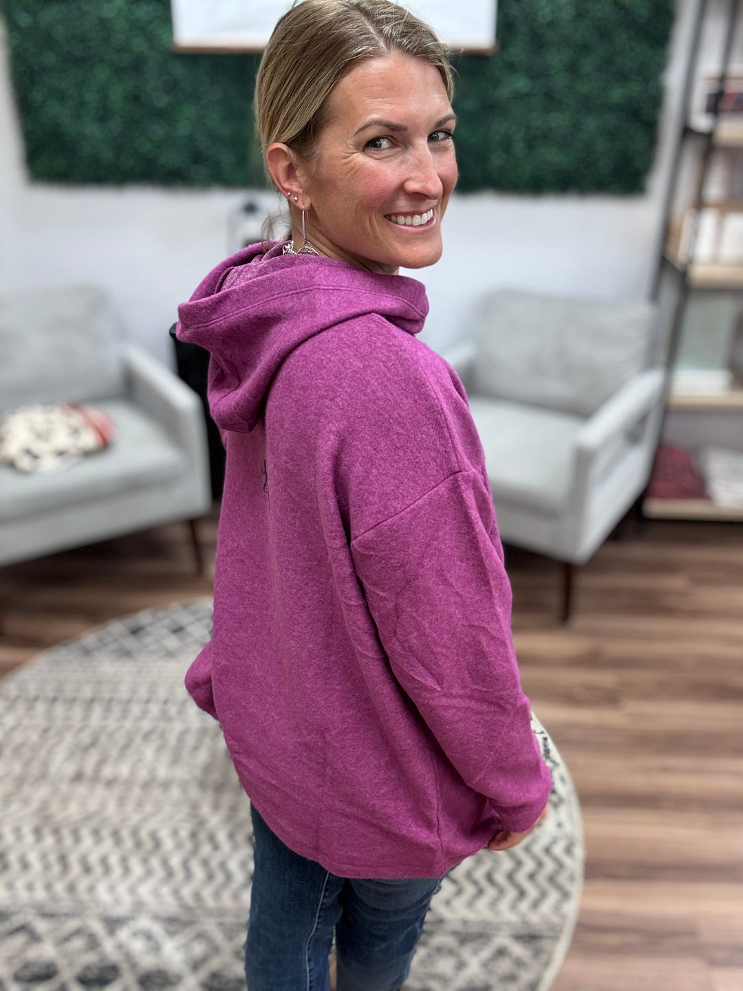 Brushed Melange Tunic Hoodie - Light Plum