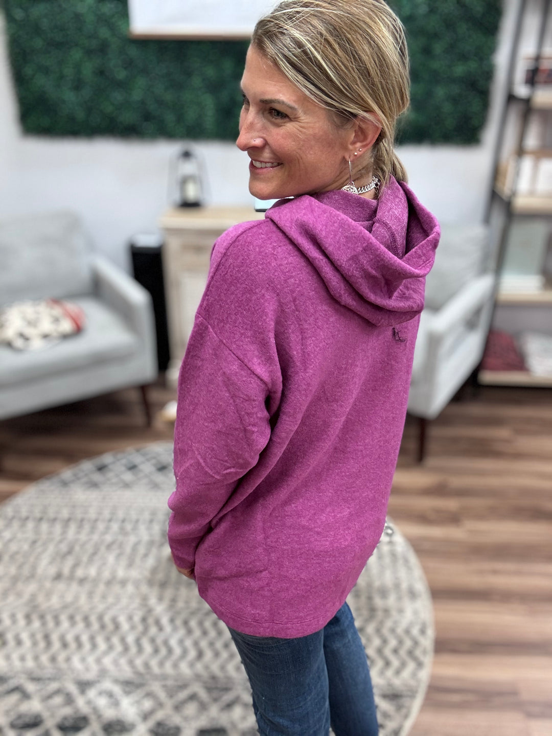 Brushed Melange Tunic Hoodie - Light Plum