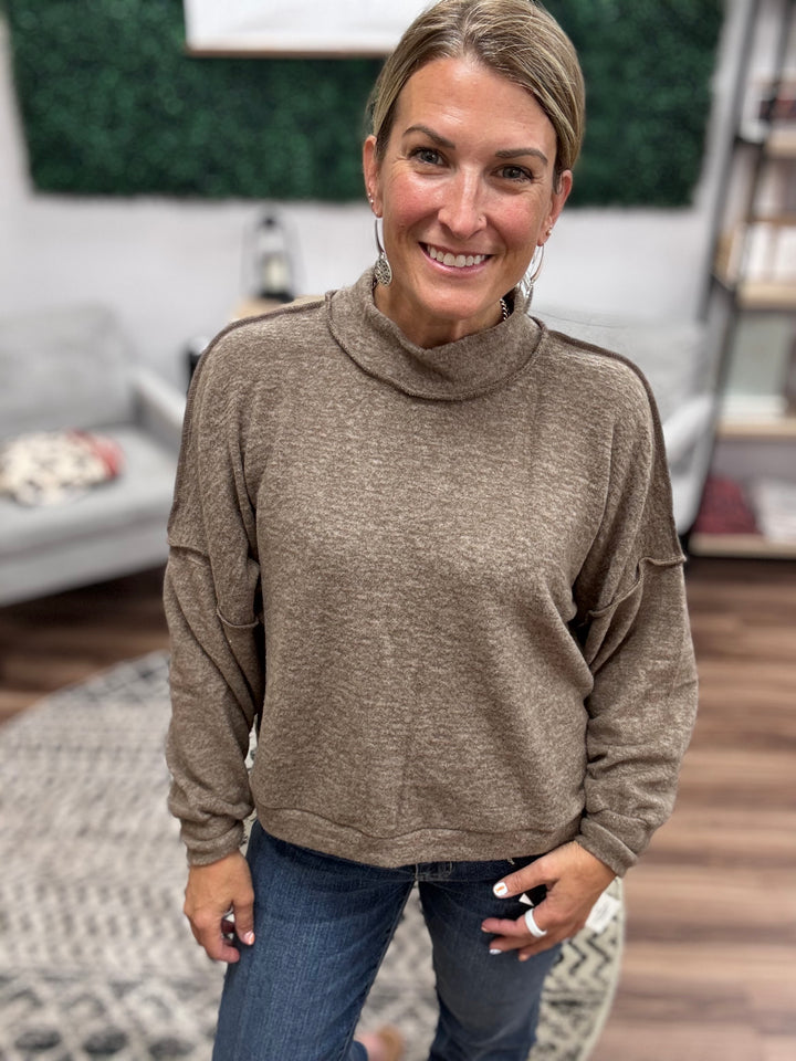 Brushed Melange Mock Neck - Mocha