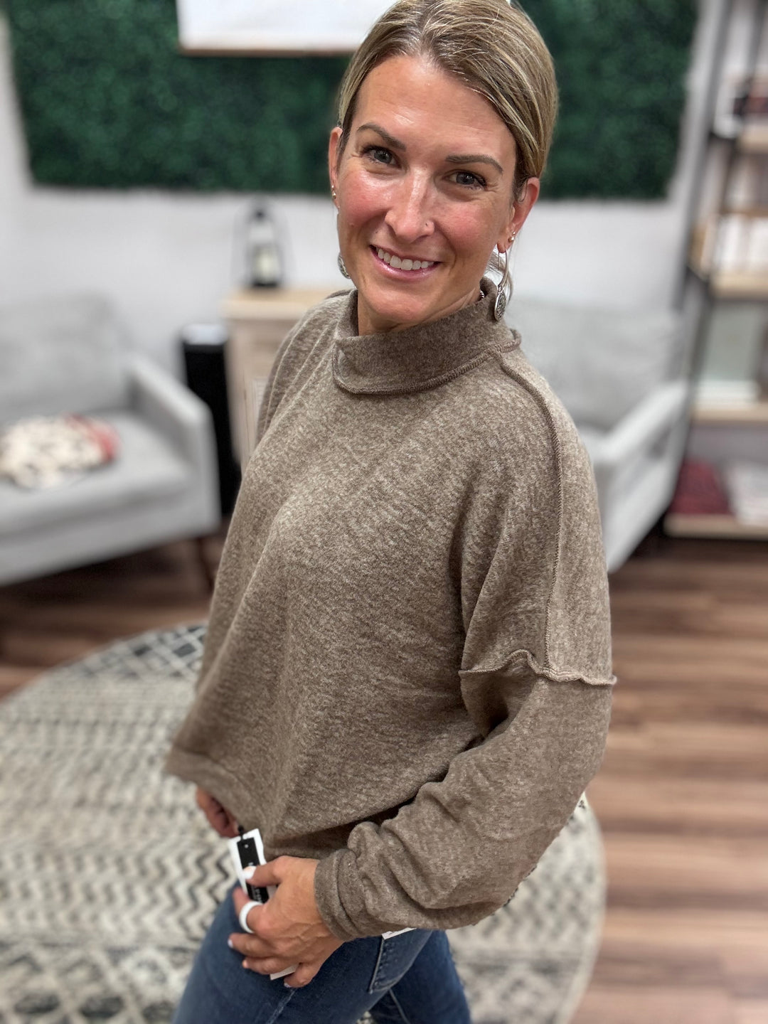 Brushed Melange Mock Neck - Mocha
