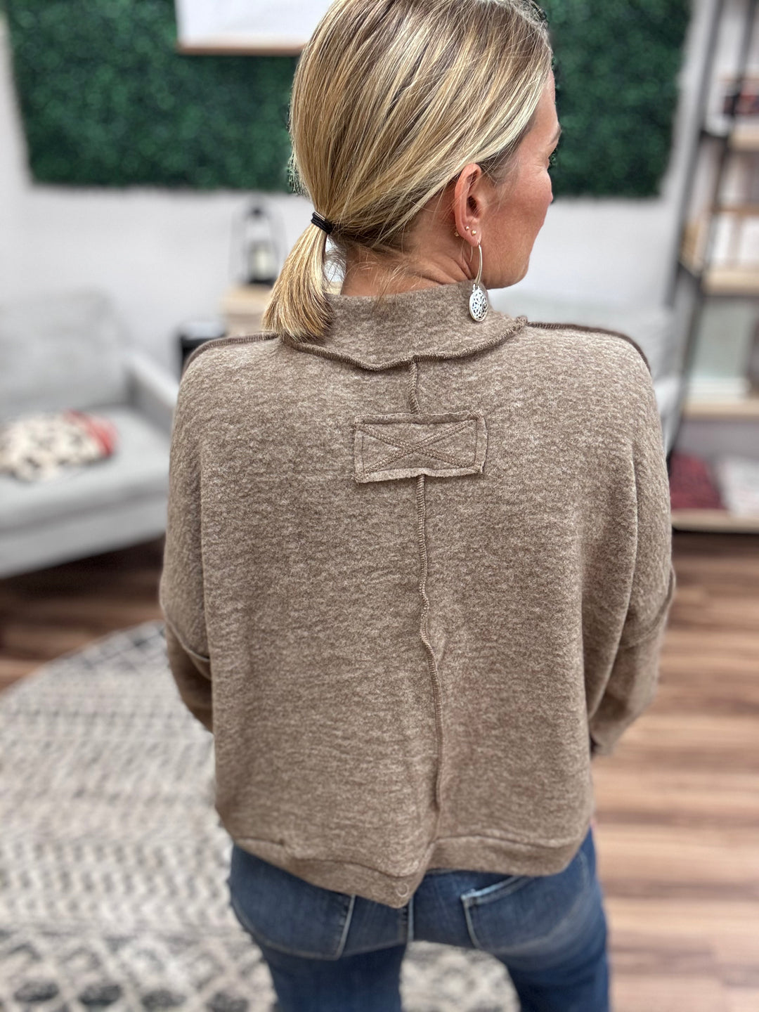 Brushed Melange Mock Neck - Mocha
