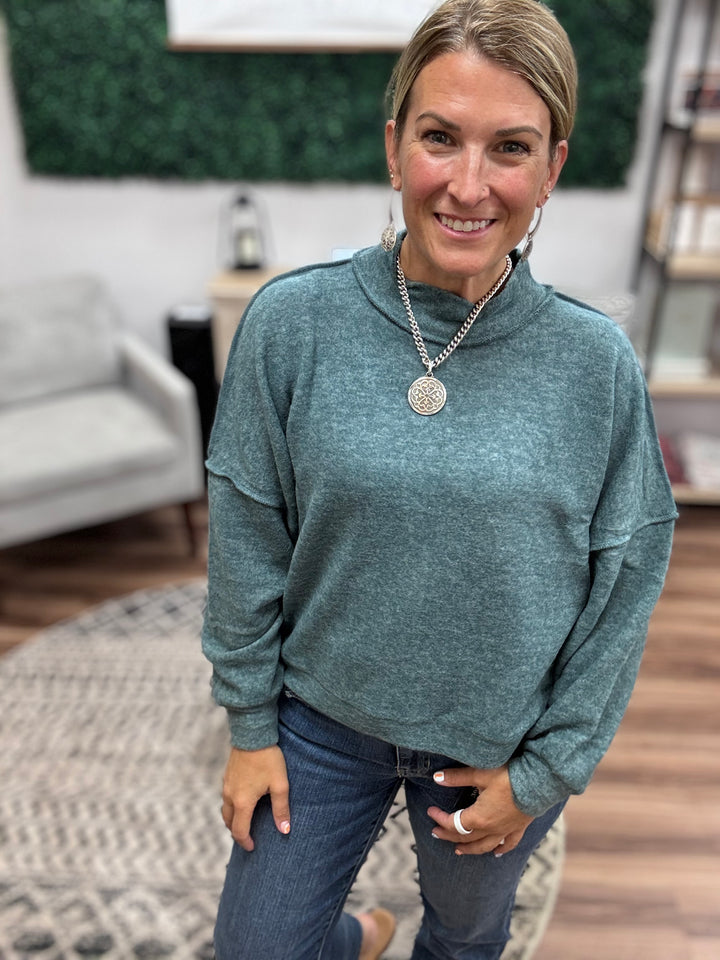 Brushed Melange Mock Neck - Ash Jade