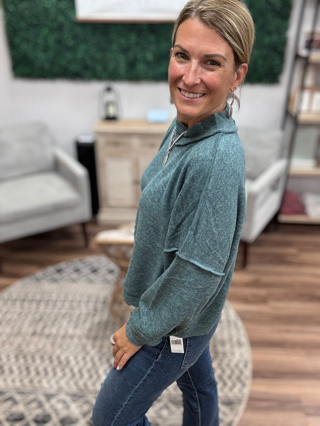 Brushed Melange Mock Neck - Ash Jade