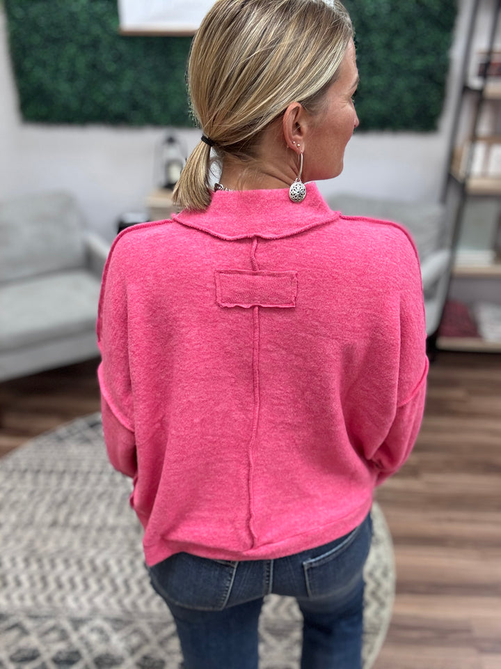 Brushed Melange Mock Neck - Fuchsia