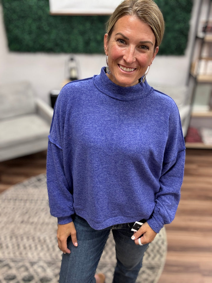 Brushed Melange Mock Neck - Bright Blue