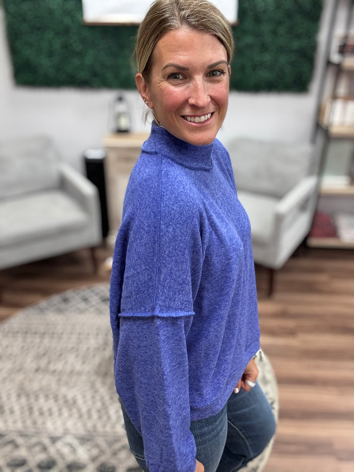 Brushed Melange Mock Neck - Bright Blue